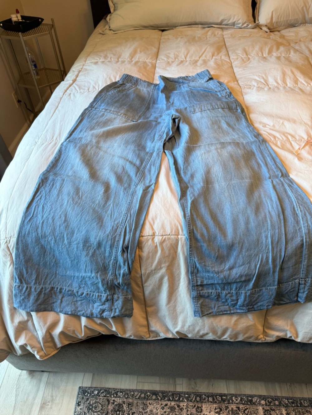 Tribal Light Wash Wide Leg Tencel Pants - Blue